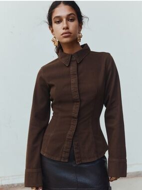 H&M Brown Fitted Button-Front Women's Shirt